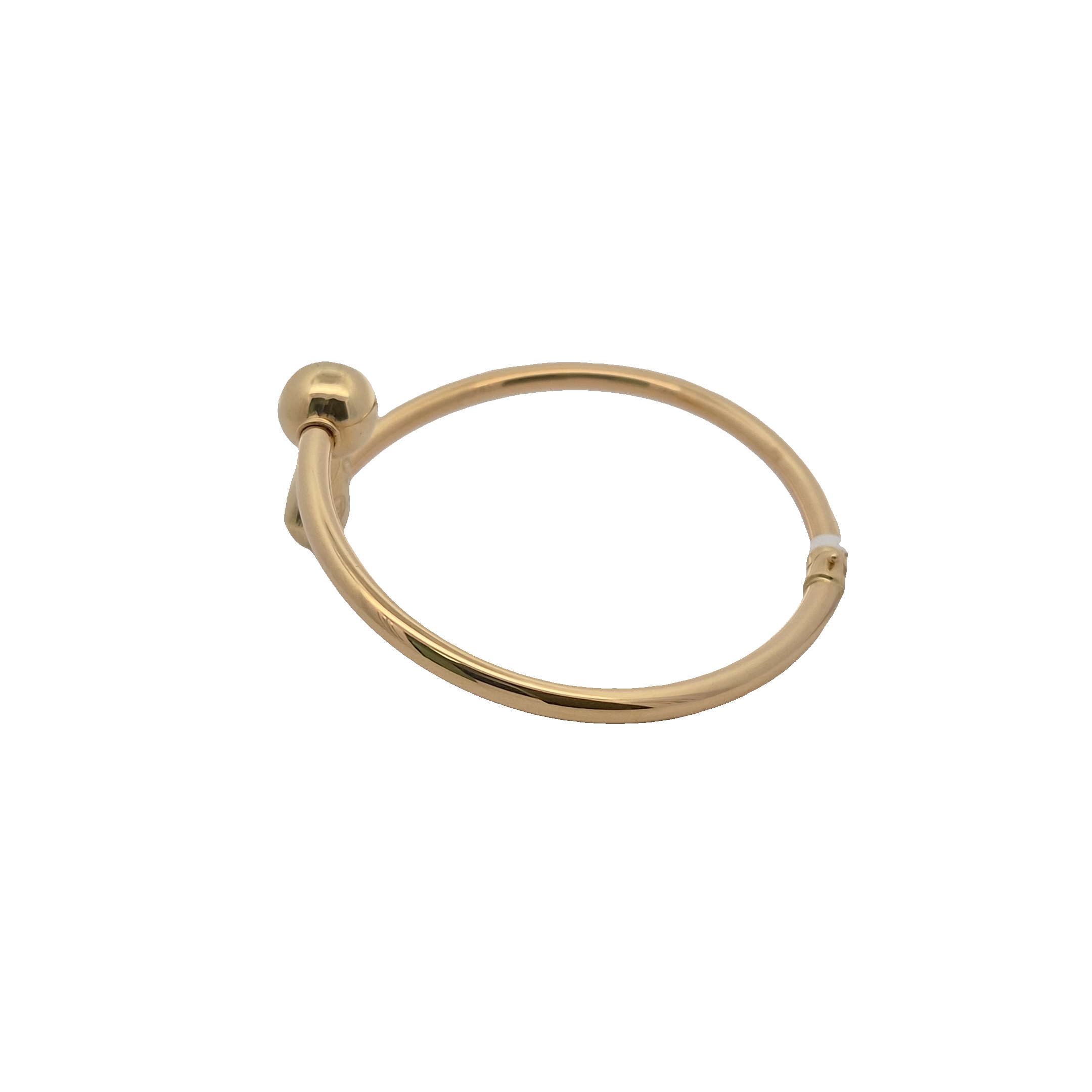 Top Quality Open Bangle with Heart and Bead Ends, 18K Standard Yellow Gold, view 4