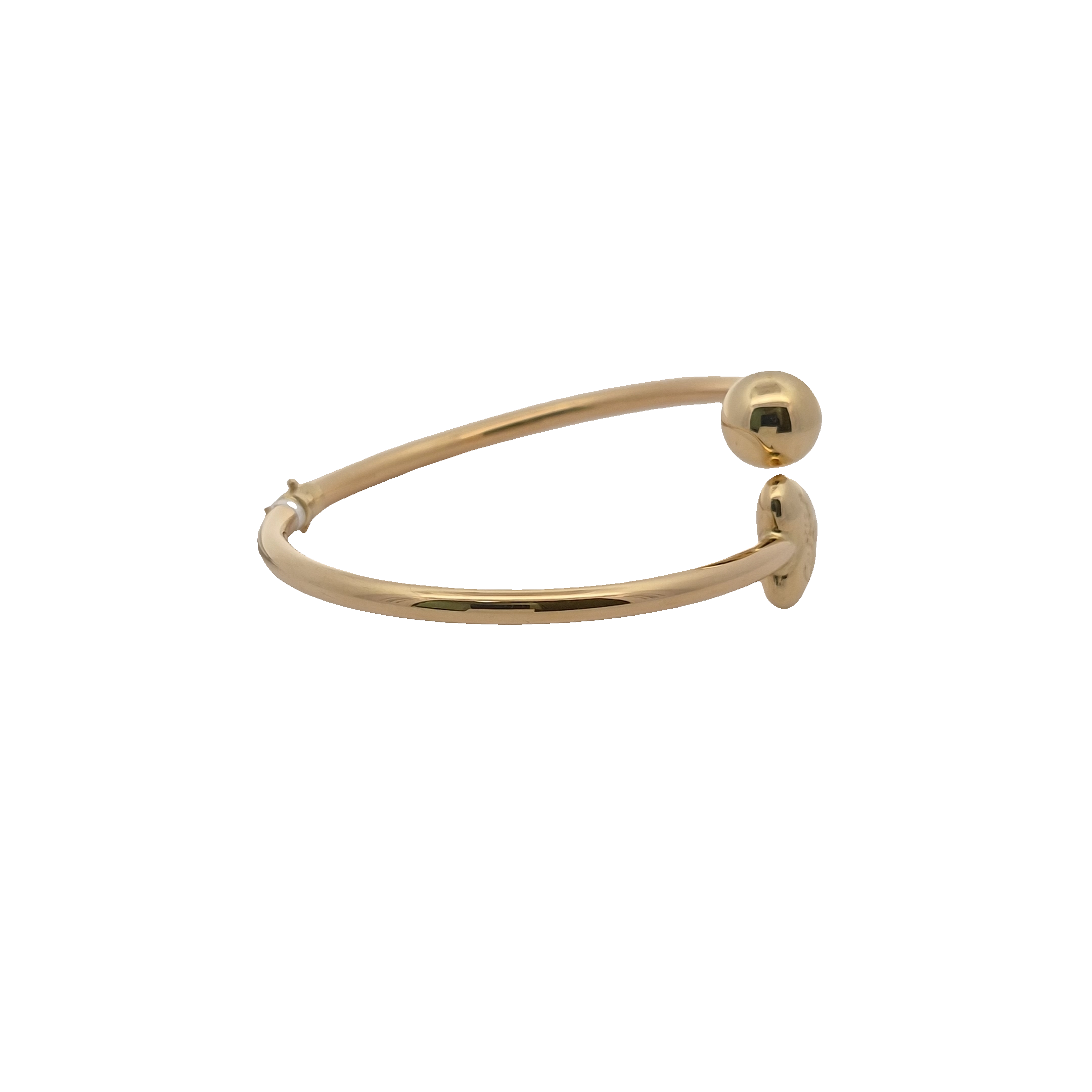 Top Quality Open Bangle with Heart and Bead Ends, 18K Standard Yellow Gold, view 2