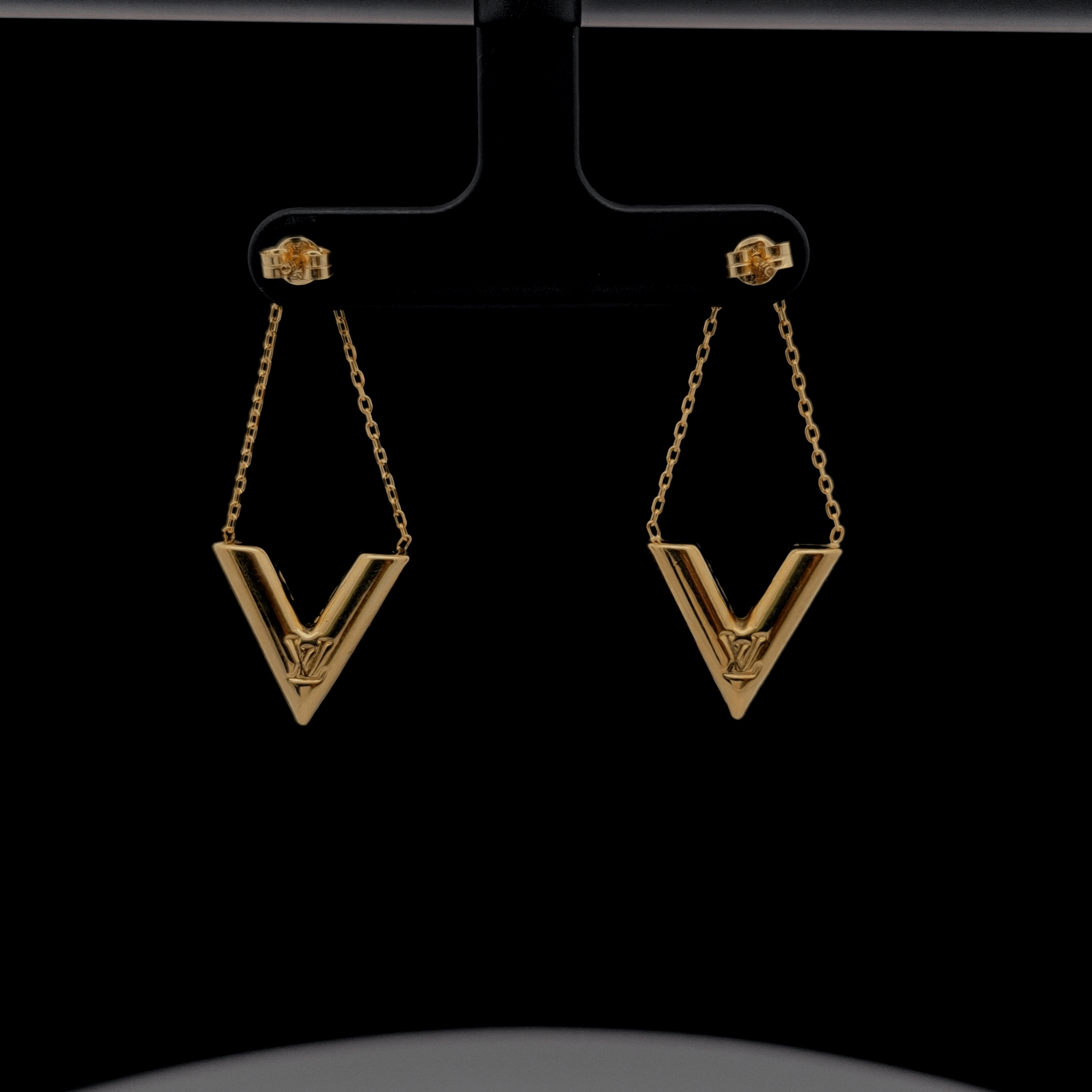 Top Quality 18k V-Motif Chain Dangle Earrings, 18K Standard Yellow Gold, view 4