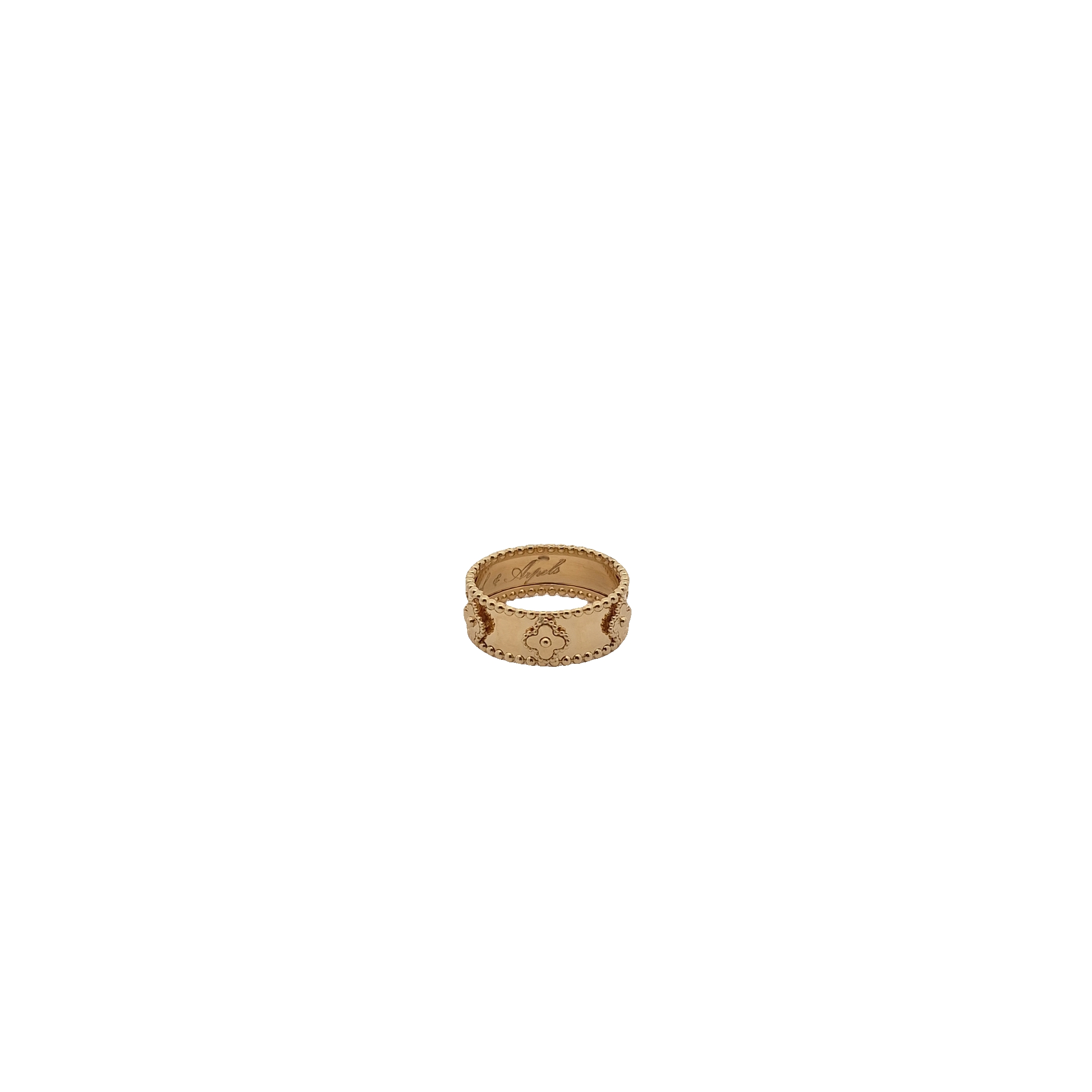 Top Quality Clover Motif Beaded Band Ring, 18K Standard Yellow Gold, view 2