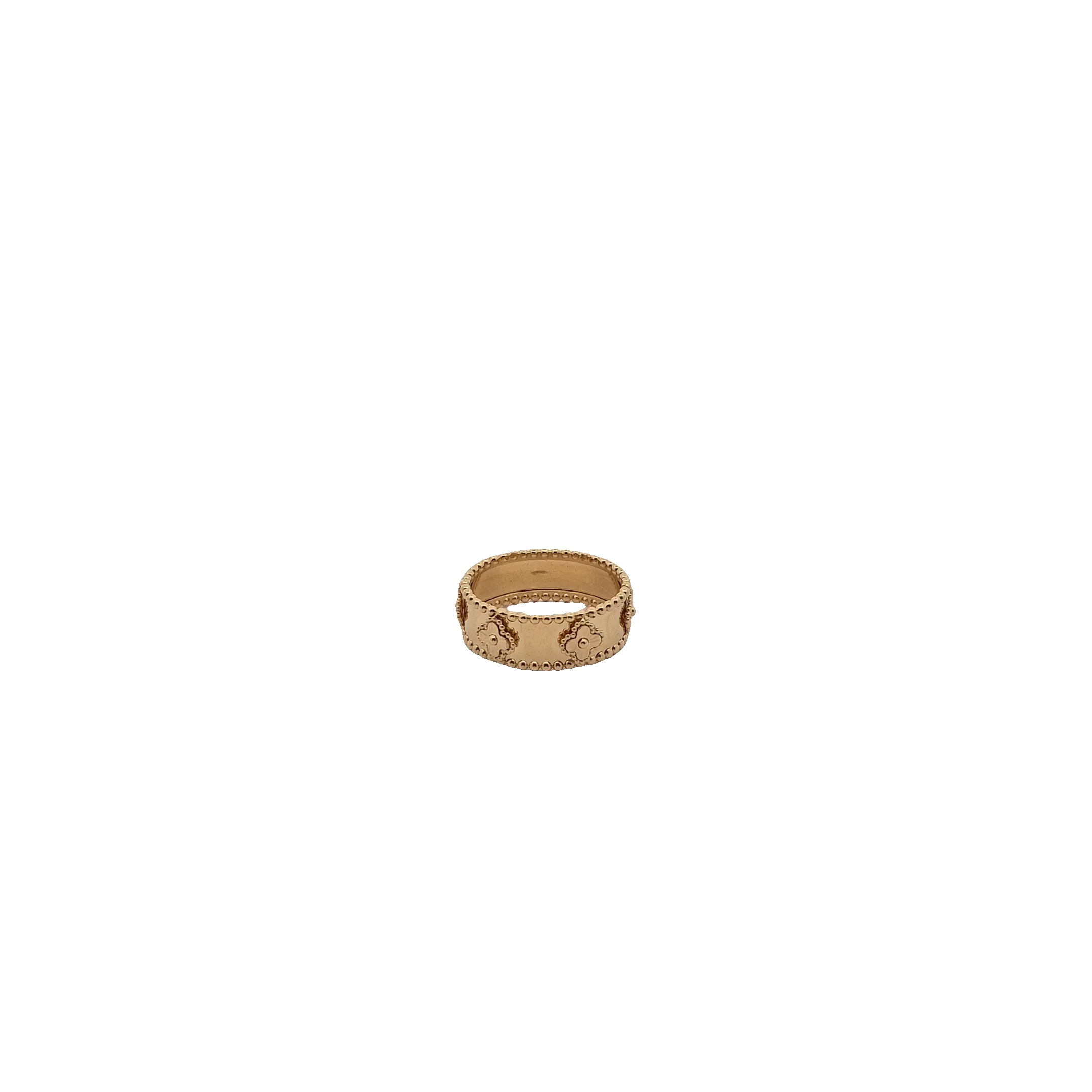 Top Quality Clover Motif Beaded Band Ring, 18K Standard Yellow Gold, view 3